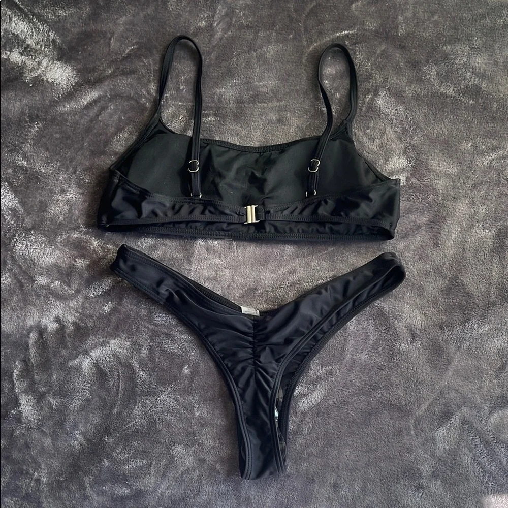 SUMMER MAE Black Minimalist Bikini Set adjustable bralette & cheeky bottom M